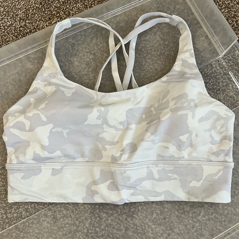 Lululemon white camo Energy Long Line Bra 10